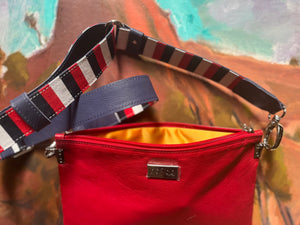 Zara cross body handbag featuring Cherry red Kangaroo leather
