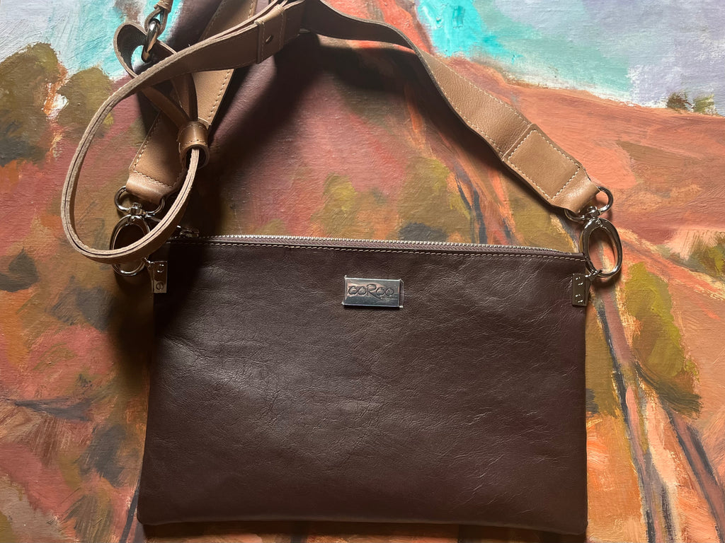 Zara cross body bag featuring  Kangaroo Chocolate brown leather.