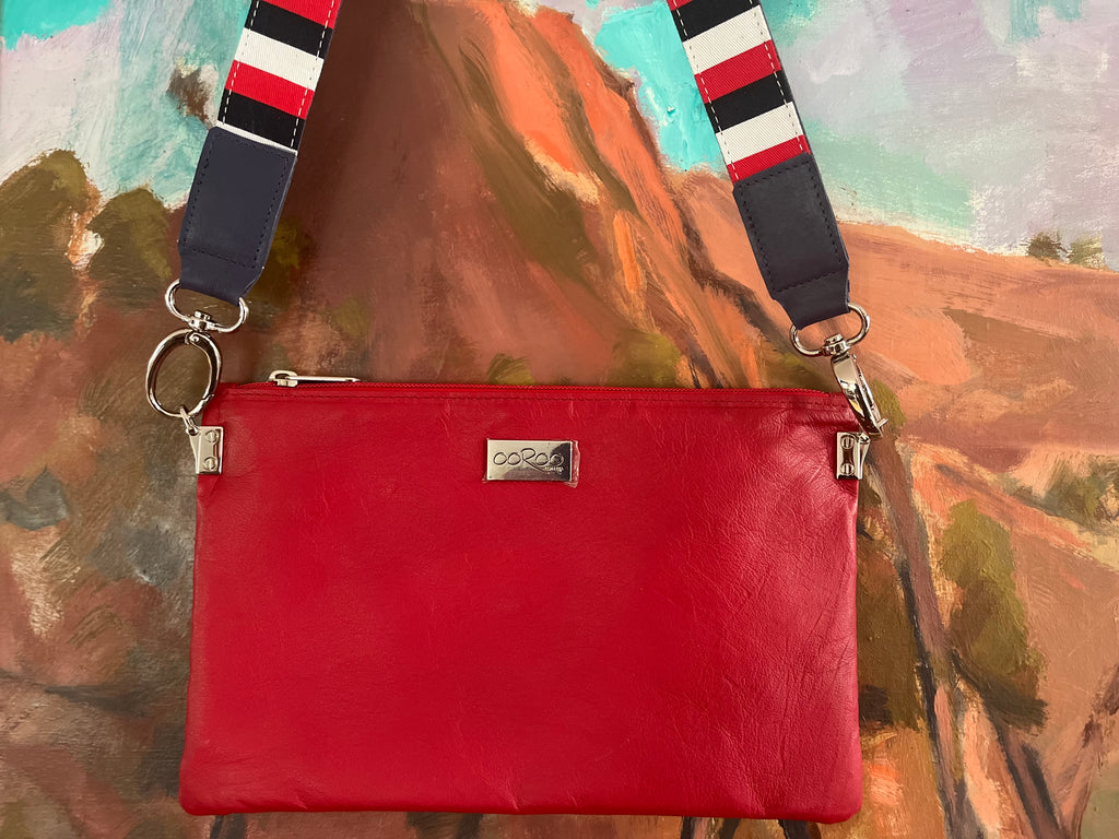 Zara cross body handbag featuring Cherry red Kangaroo leather