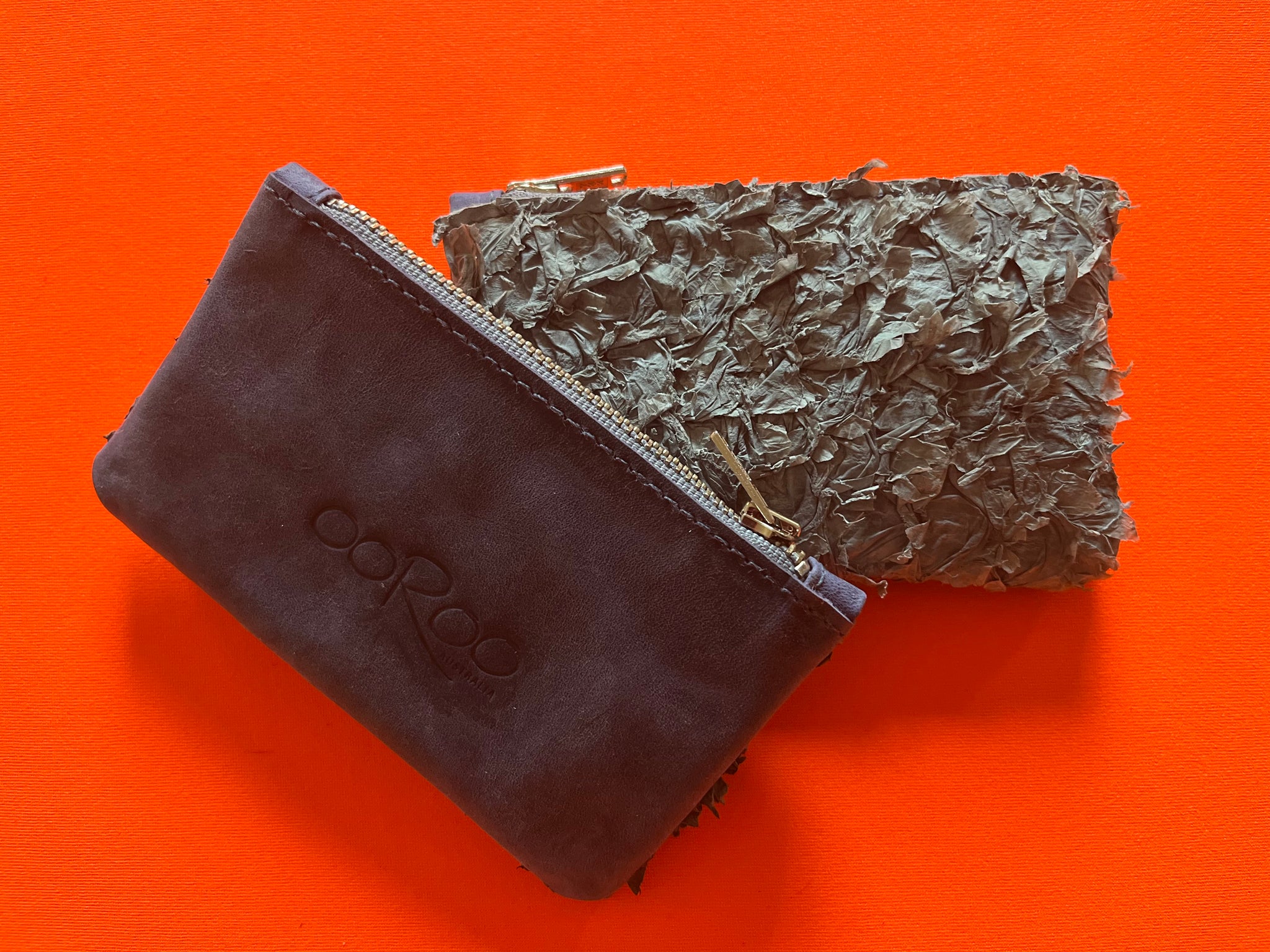 Coin purse featuring  Indigo Blue ruffled barramundi leather from the Kimberly WA