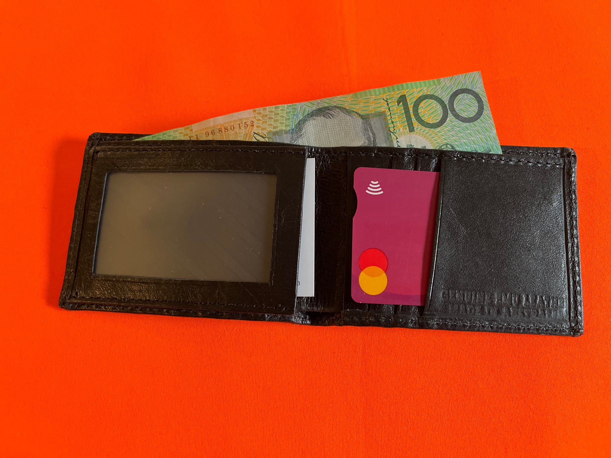 Emu black leather wallet