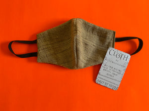 Face mask featuring Artist Anna Reynolds, salvaged Raw silk / linen in natural earthy tones