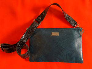 Zara crossbody bag featuring cobolt teal Kangaroo leather