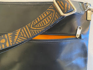 Fran crossbody handbag featuring Stone Axe in Raw silk  by Aboriginal artist Danny Munkara, Tiwi Designs