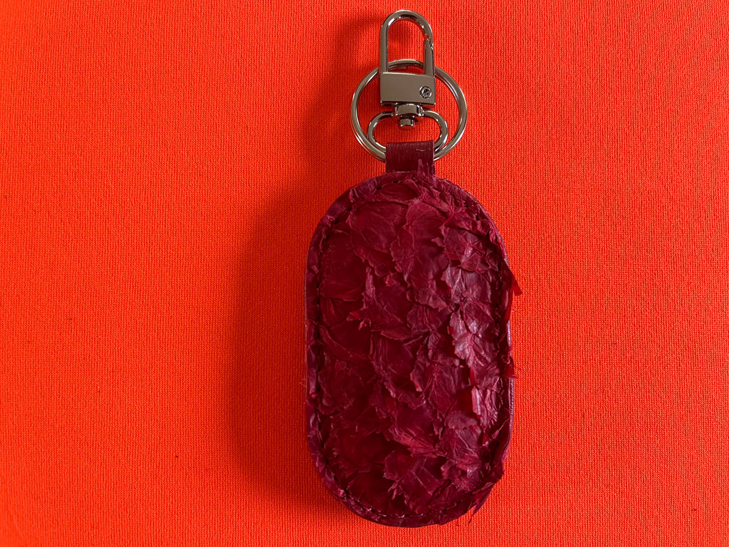Key Fobs featuring barramundi leather from the kimberly WA - Red  Ruffled - Red leather