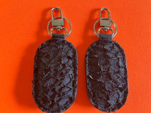Key Fobs  featuring barramundi leather from the kimberly WA - Black Ruffled Black leather